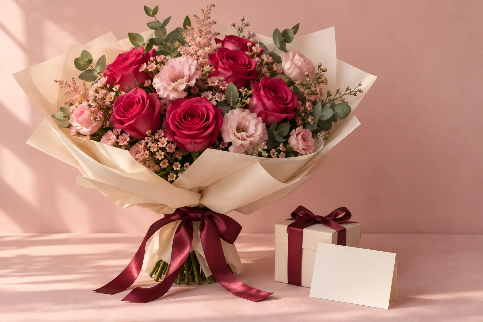 Ramo de flores y regalo en una imagen ilustrativa de Dilo Bonito